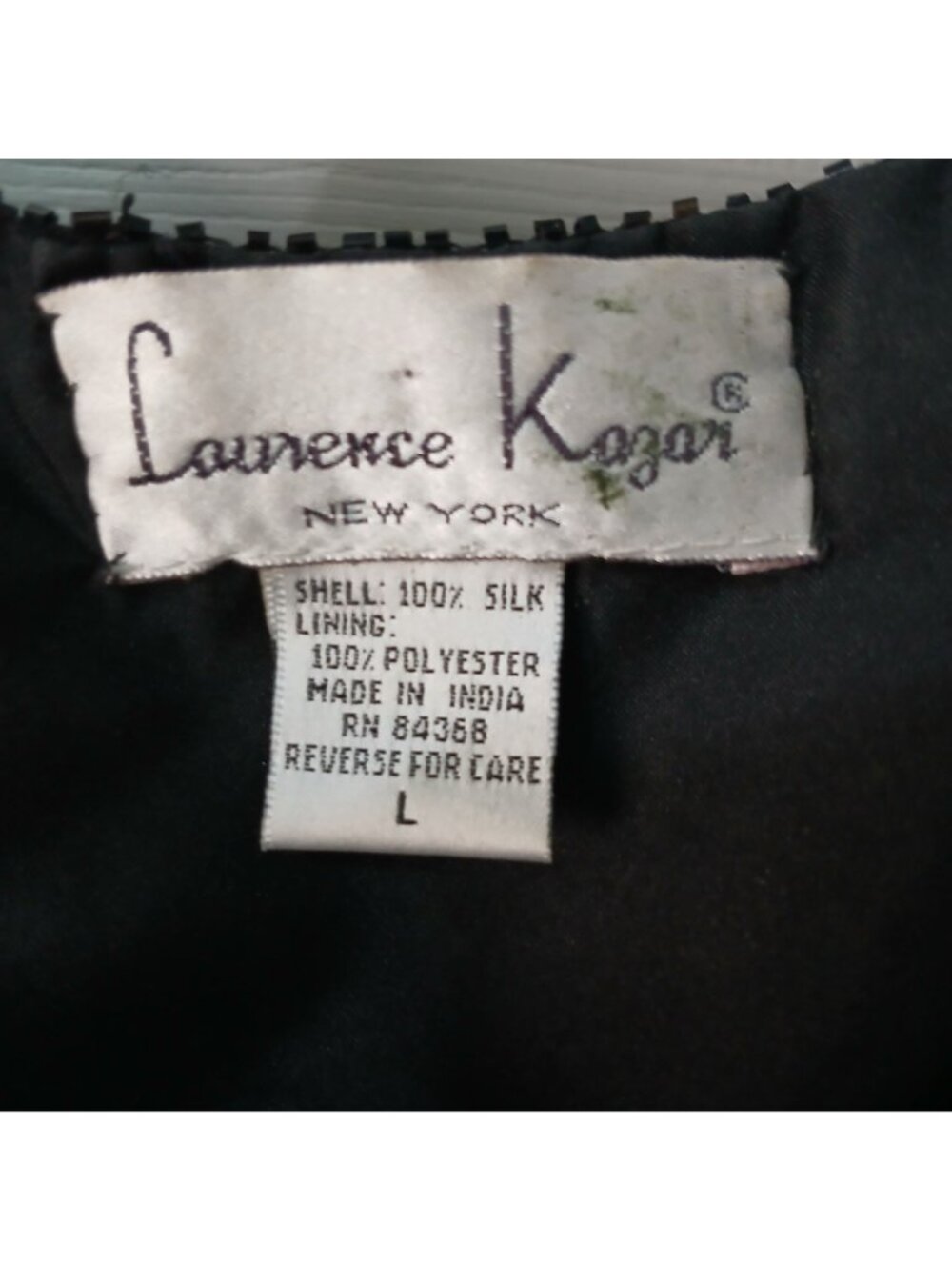 VTG Laurence Kazar Sz L Black Silver 100% Silk Sequin Bead Jacket Formal  #T-27 - Picture 3 of 12